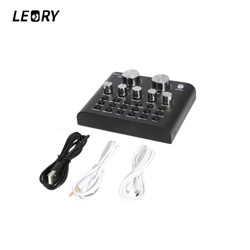 

LEORY V8 Pro Sound Card Audio External USB Headset Microphone Live Broadcast Sound Card for Mobile Computer Audio Interface