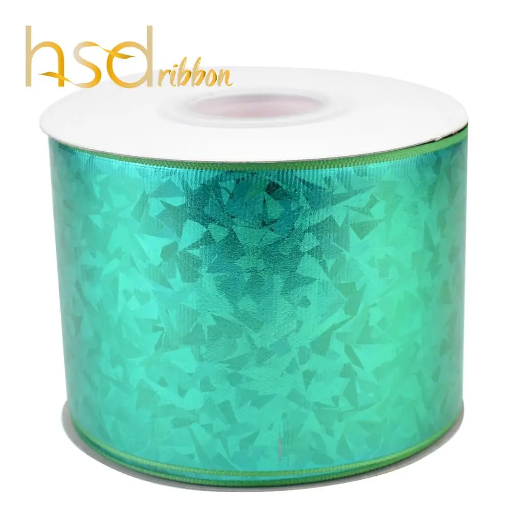 

HSDRibbon 75mm 3inch Green Glass laser foil grosgrain ribbon