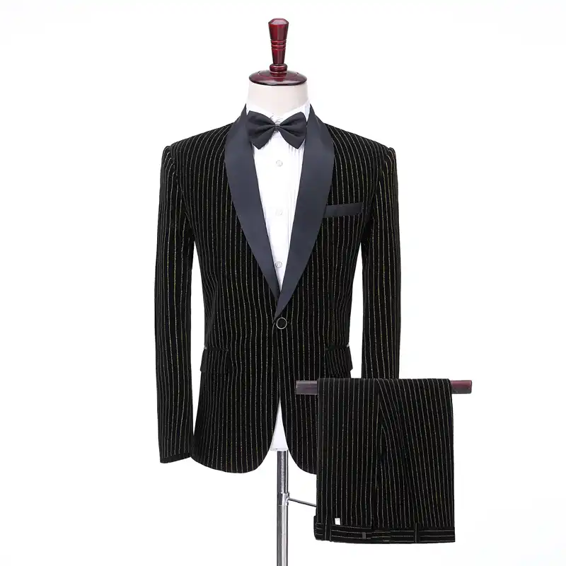 black tuxedo pants with red stripe