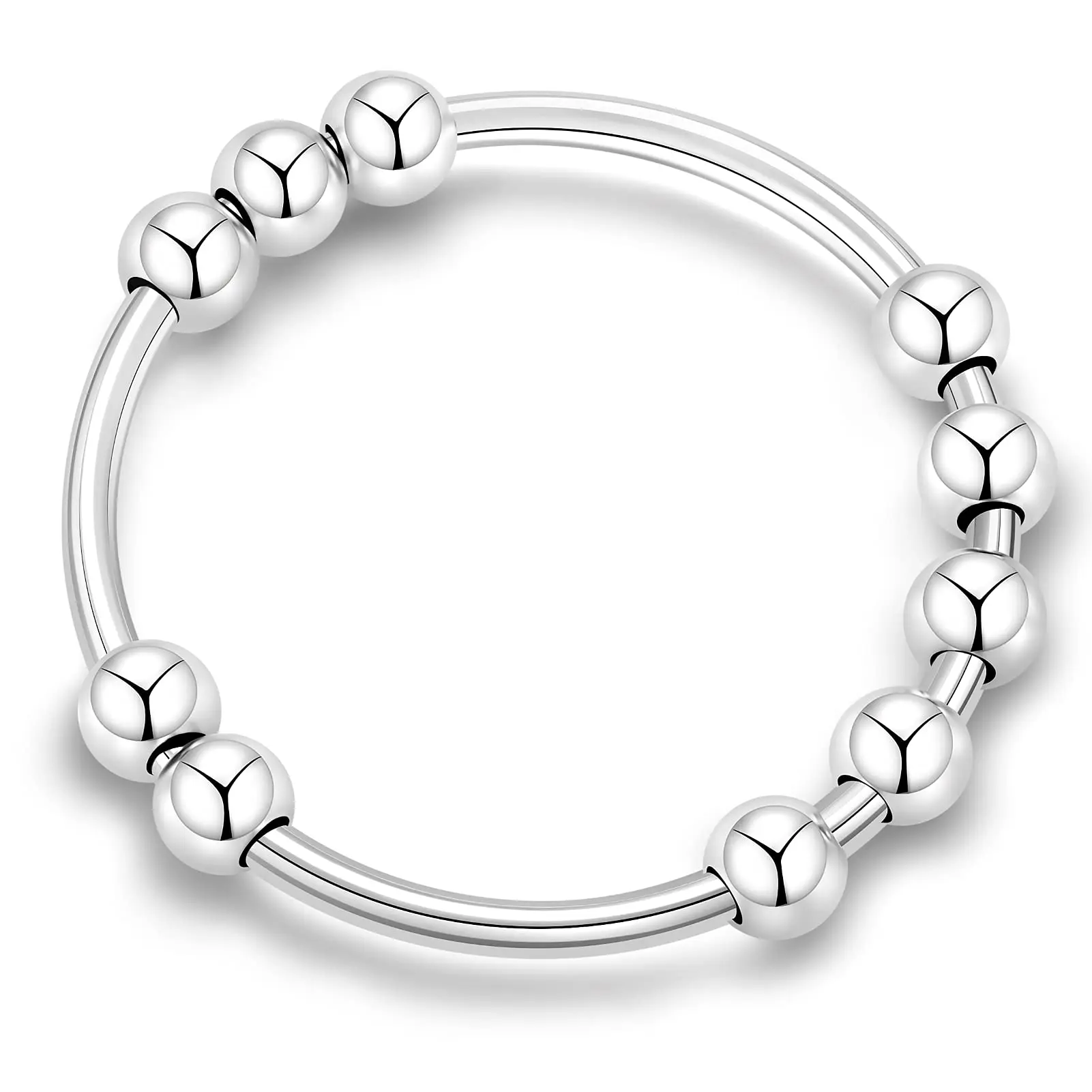 925 Sterling Silver Fidget Beads Ring For Women Men Rotate Freely Anti Stress Anxiety Ring INS Simple Style Lady Fashion Jewelry