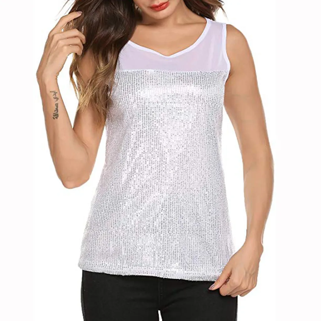 Блестящий женский топ без рукавов на бретельках с открытой спиной Cami Swing Tshirt Strappy Camisole Top femme