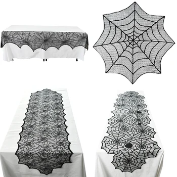 

1pc Halloween Lace Spider Web Tablecloth Rectangle Fireplace Scarf Cover Furniture Decoration Lampshade Halloween Party Decor