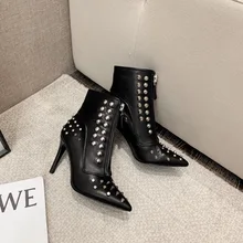 luxury rivet pointed toe ankle boots