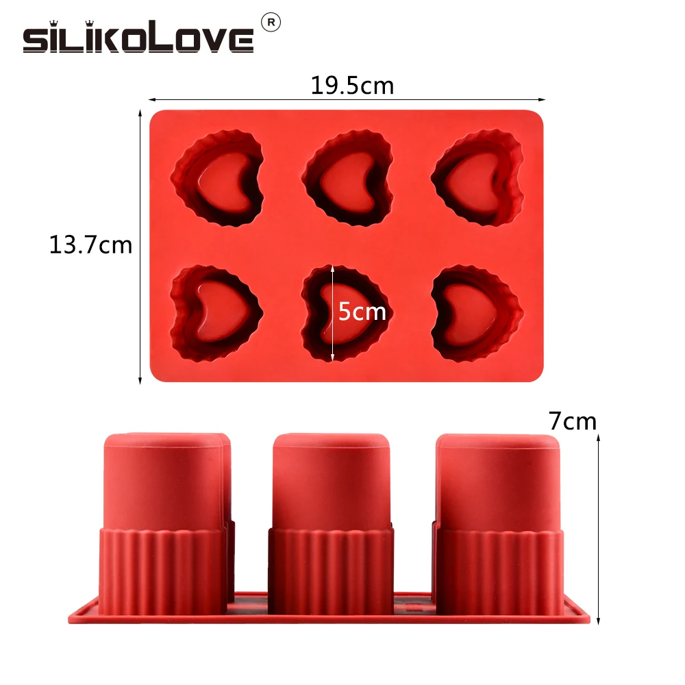 SILIKOLOVE 6 полости 3D формы сердца Большой силиконовый лед производитель кубиков поддон для льда прессформы для DIY делая замороженные