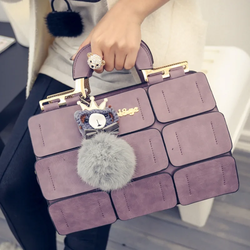 

Bag 2019 New Style WOMEN'S Fashion Handbag Fashion Grids Shoulder Bag Car Suture Boston Bag Furry Ball Hand Shoulder Bag