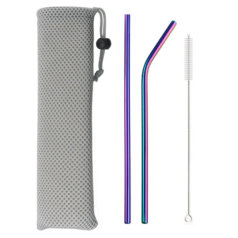 Premium Colorful Stainless Steel Straw Set with Cleaning Brush and Carry Bag