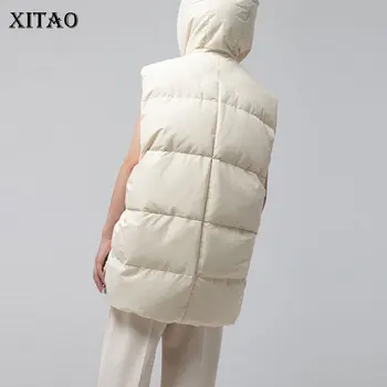 

XITAO Women Down Coat Sleeveless Solid Color Elegant Small Fresh Casual Style Goddess Fan Pleated Minority Down Coat ZY1937
