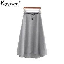 Винтаж стильный Офисные женские туфли с рисунком «гусиные лапки» нерегулярные миди юбка женская модные трапециевидной формы с застежкой-молнией и ремешком сбоку юбки Faldas Mujer