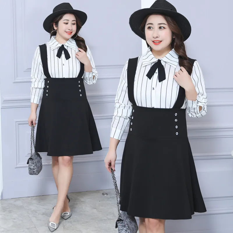

2019 Spring Clothing New Style Large GIRL'S Plus-sized WOMEN'S Dress Korean-style Slimming Two-Piece Dress on Behalf of A054