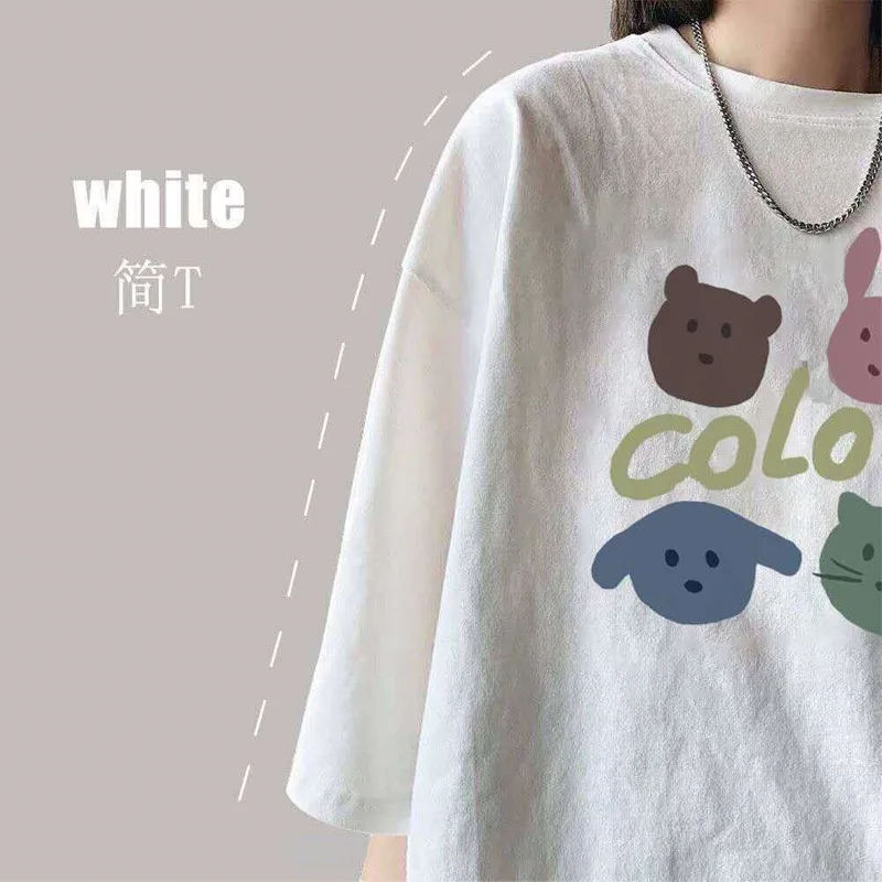 Women T-shirt Round Collar Summer Cartoon 2020 New Half Loose Sleeve  Print Casual Simple Wild T-Shirt