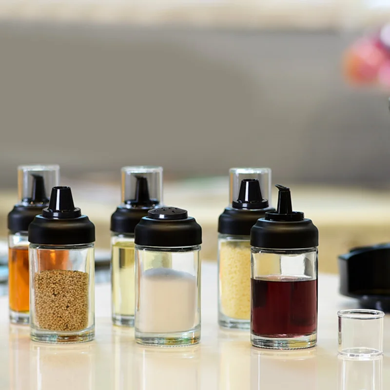 

7Pcs Condiment Set Pepper And Salt Cruet Plastic Kitchen Spice Rack Set With Spice Jar Seasoning Box,Kitchen Utensils Seasonin