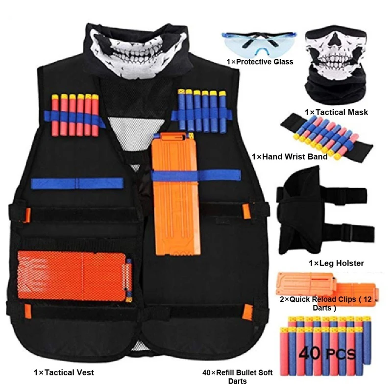 

Adjustable Tactical Vest Kit for Nerf N-Strike Elite/Mega/Rival/Series Kids Toys Tactical Vest Leg Holster Refill Soft Bullets