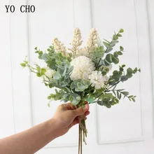Йо Чо Свадебный букет Искусственный шелк Crabapple цветок букет невесты белый фиолетовый помпон лист эвкалипта свадебные принадлежности