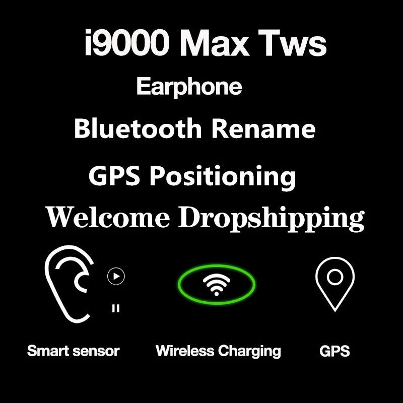 

Original i9000 max matte black super copy 1:1 Air 2 1536U chip Bluetooth Earphones support ios13 pki200 i500 i90000 TWS airdots