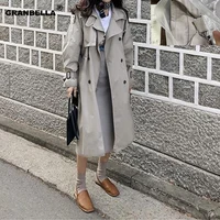 Promocyjne 2022 kobiet podwójne piersi 100% bawełna długi płaszcz styl wojskowy elegancki płaszcz wiatrówka Manteau Femme 2