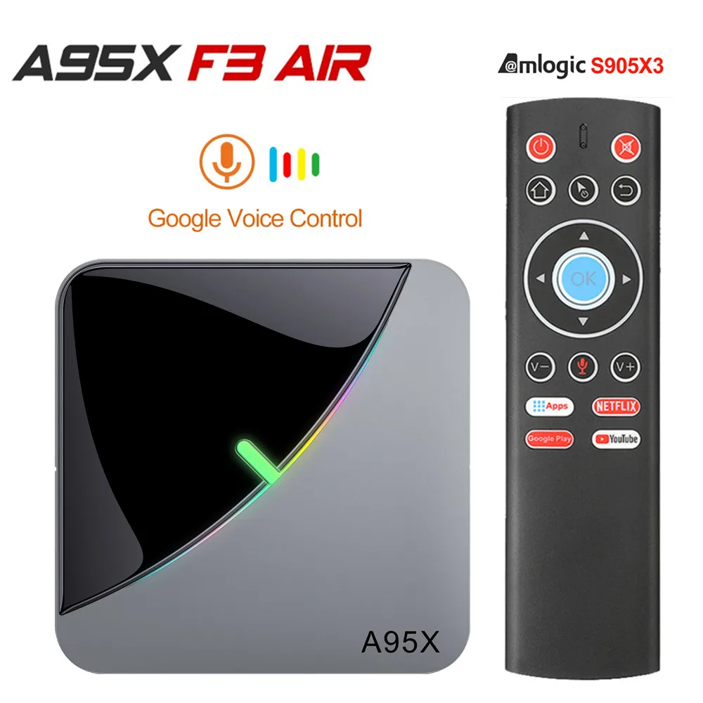 ТВ приставка Amlogic S905X3 4 ГБ 64 RGB светильник A95X F3 Air Smart TV Box Android 9 0 Wi Fi 4K 60fps Netflix Youtube