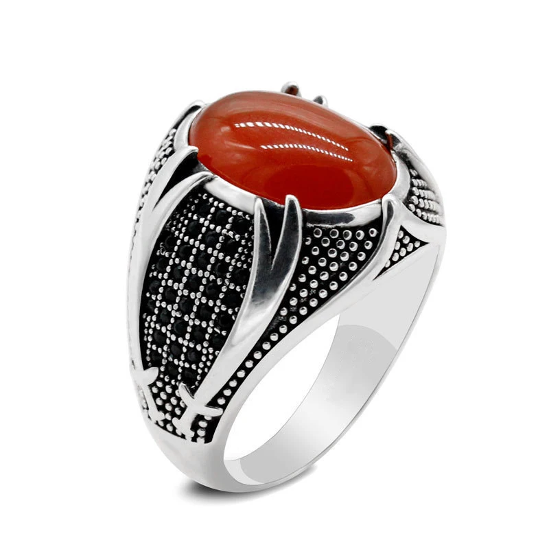 Vintage Carved Pattern Zircon Stone Rings for Men Accessories Wedding Jewelry Fashion Handmade Finger Rings wedding rings finger rings jewelry rings ring jewelry