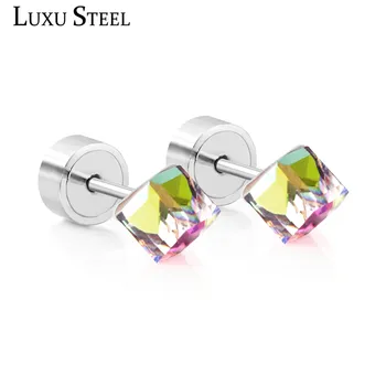 

LUXUSTEEL Christmas Earrings Stainlesss Seel Geometry CZ Earrings 2020 aretes Mujer Silver Color Press Back Jewelry Wedding