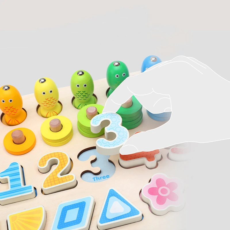 Montessori Educational Wooden Toys For Children Kids Busy Board Math Fishing Preschool Wooden Montessori Toys Count Geometric Montessori Educational Wooden Toys For Children Kids Busy Board Math Fishing Preschool Wooden Montessori Toys Count Geometric