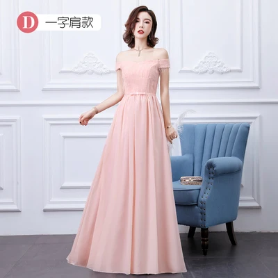 D long pink Элегантное длинное шифоновое платье для свадебной вечеринки для женщин Vestido Largo Sirena синие бордовые платья для подружки невесты сексуальные платья для выпускного вечера - Цвет: D long pink