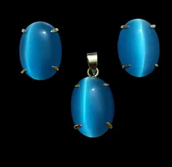 

Free shipping Set of earrings and pendant with genuine blue opal jade gold plated