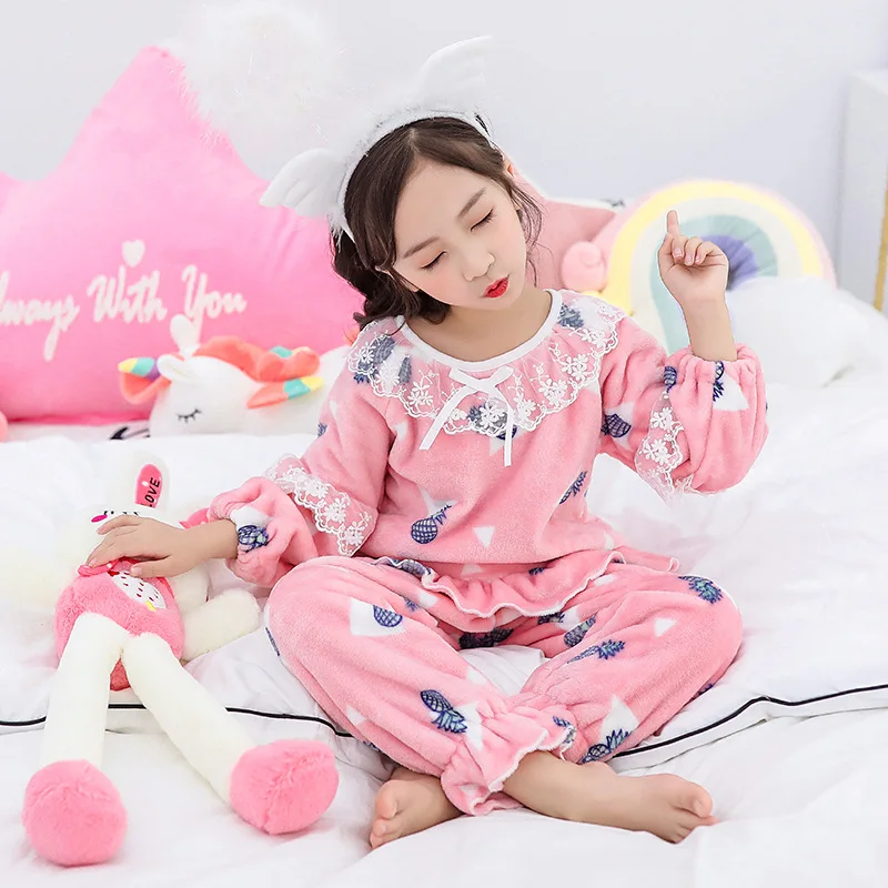 pattern 2 2 предмета, зимние пижамные комплекты для девочек плотная фланелевая Ночная рубашка пижамы для девочек От 3 до 13 лет теплый комплект одежды детский домашний костюм, одежда - Цвет: pattern 2
