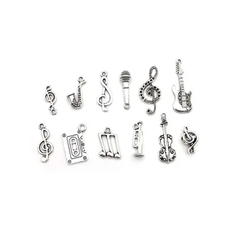 

60pcs Charms Music Tape Microphone Guitar antique silver color Jewelry Making Pendant Fit Earring Necklace Bracelet Handcraft