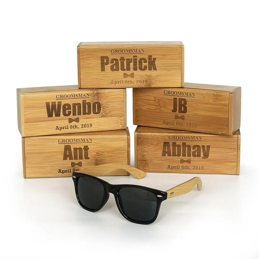 Gafas de sol de madera con nombre personalizado para novio, lentes de sol Unisex grabadas, caja madera opcional, regalos para boda - AliExpress Hogar y jardín