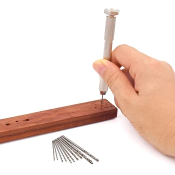 

Micro Aluminum Hand Drill + Keyless Chuck Rotary Bits Drilling For Wood Plastic