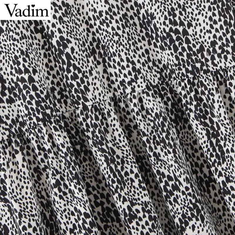 Vadim женское винтажное леопардовое платье миди с животным узором с длинным рукавом и круглым вырезом женские повседневные Элегантные платья vestidos QC853