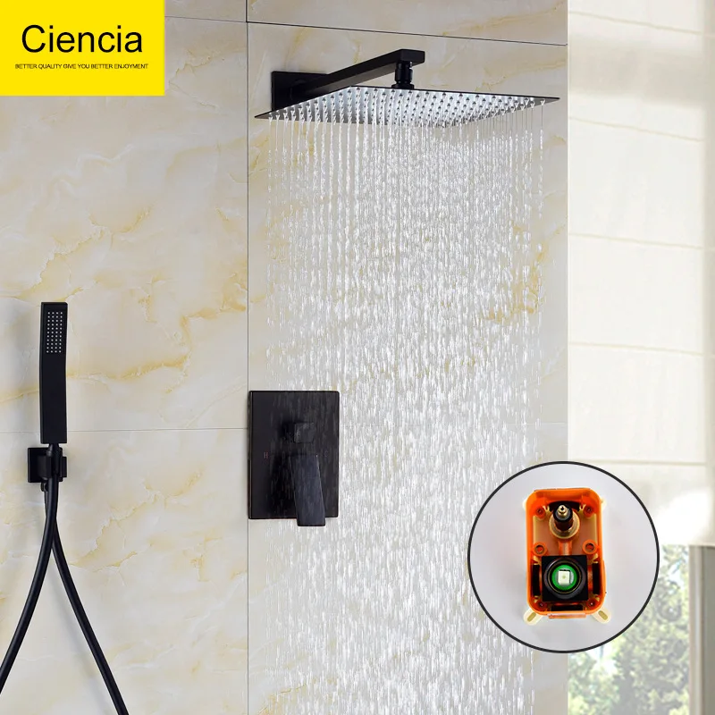 

Double Function Mixing Valve Embedded Box Black And White with Pattern Concealed Shower Set Nozzle Supercharge Top Showerhead Sh