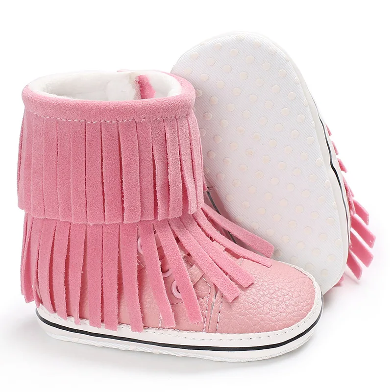 Сапоги для малышей с бахромой; обувь для маленьких девочек; Размеры 1; обувь для малышей; Милые Детские Ботинки на каблуке с флоком; ботинки для младенцев; Размеры 0-18 м