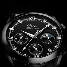 DITA Reloj de pulsera para hombre, cronógrafo de cuarzo, con espejo de cristal recubierto de agua, multifuncional, para negocios, luminoso, cronómetro