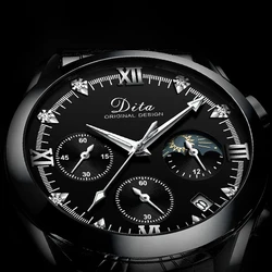 DITA Reloj de pulsera para hombre, cronógrafo de cuarzo, con espejo de cristal recubierto de agua, multifuncional, para negocios, luminoso, cronómetro