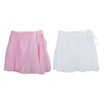 

2 Pcs Women'S & Girl'S Ballet Wrap Skirt Dance Skate Wrap Scarf 1 Size - White & Pink