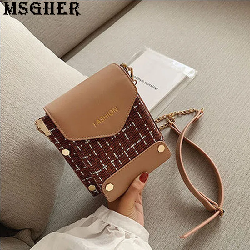 

MSGHER Patchwork Geometric Rivet Women Bag Summer Beach Characters Plaid Thread High School Style Cute Shoulder Girl Bag WB2675