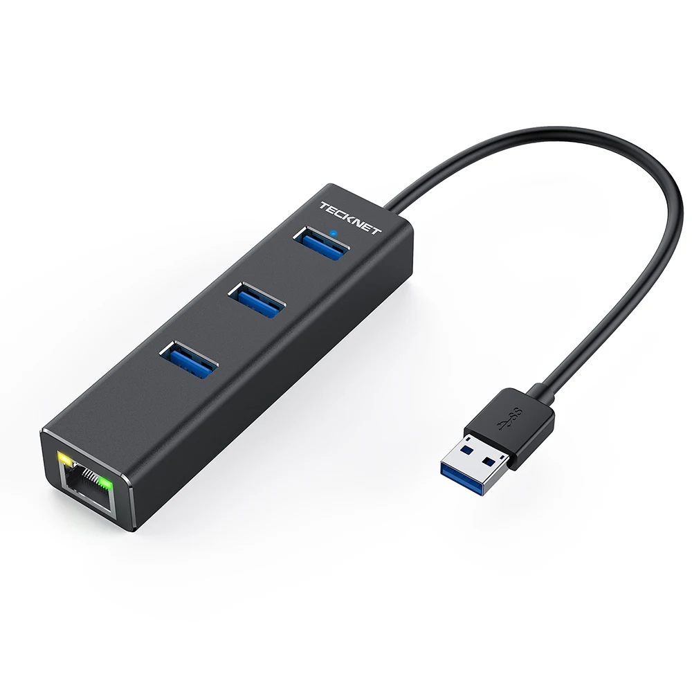 TeckNet Алюминий 3-Порты и разъёмы USB 3,0 концентратор с RJ45 10/100/1000 адаптер Gigabit Ethernet конвертер LAN проводной USB сетевой адаптер