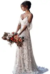 Белый секретный сад вышивка кружева свадебное платье женщины сексуальный глубокий V шеи с открытыми плечами спинки красивые платья