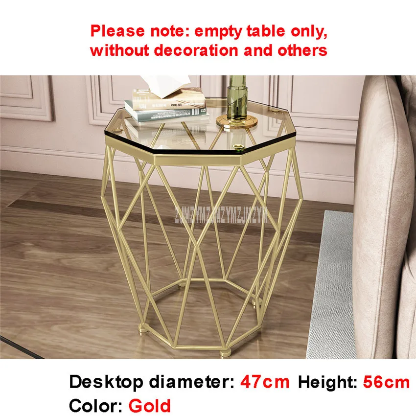 47 см нордический геометрический Железный художественный чайный столик, креативный маленький настольный стол из закаленного стекла, железная ножка, стол для гостиной, модная мебель для дома - Цвет: Gold