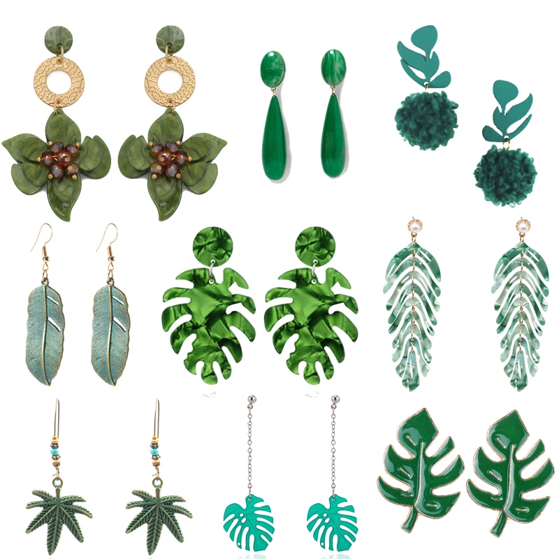 

Korean Long Boho Green Leaf Leaves Acrylic Drop Earrings For Women Big Statement Drop Earrings 2019 Fashion Jewelry Party Beach