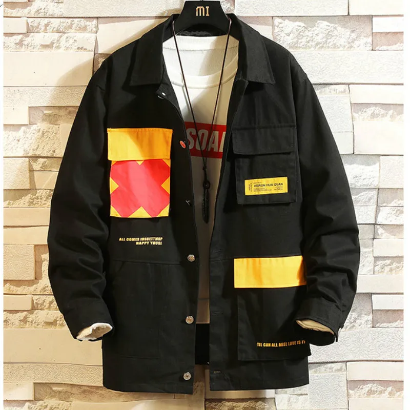 

2019 Autumn New Fashion Men Casual Jacket Coats Outdoors Streetwear Patchwork Cargo Jacket Multi-Pocket Zipper Jacket