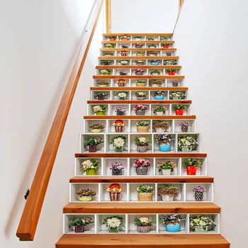 

PVC wallpaper floral lattice wall simple 13 pieces of DIY stair stickers, step stickers wall stickers