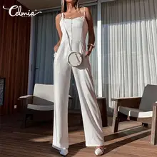 S-5XL Plus Size Rompers Celmia Sexy Sleeveless Summer Jumpsuits Women Long High Waist Overalls Button Elegant OL Office Playsuit Jumpsuits S-5XL Plus Size Rompers Celmia Sexy Sleeveless Summer Jumpsuits Women Long High Waist Overalls Button Elegant OL Office Playsuit Jumpsuits