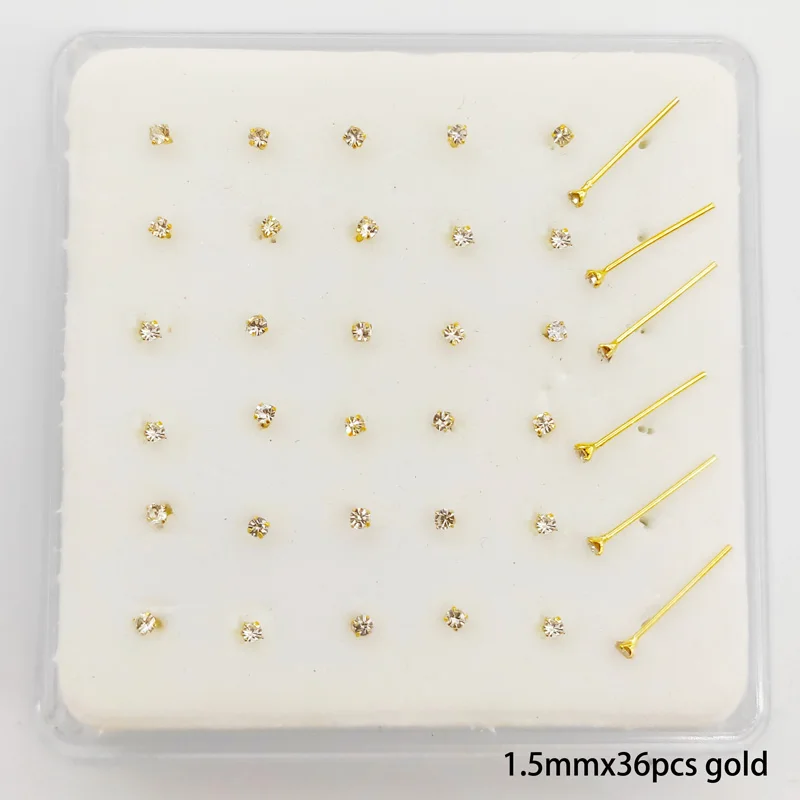 925 Sterling Silver 1.5MM Clear Crystal Nose Stud Pin Bone Tiny Nariz Piercing Body Jewelry 36pcs/Pack 3