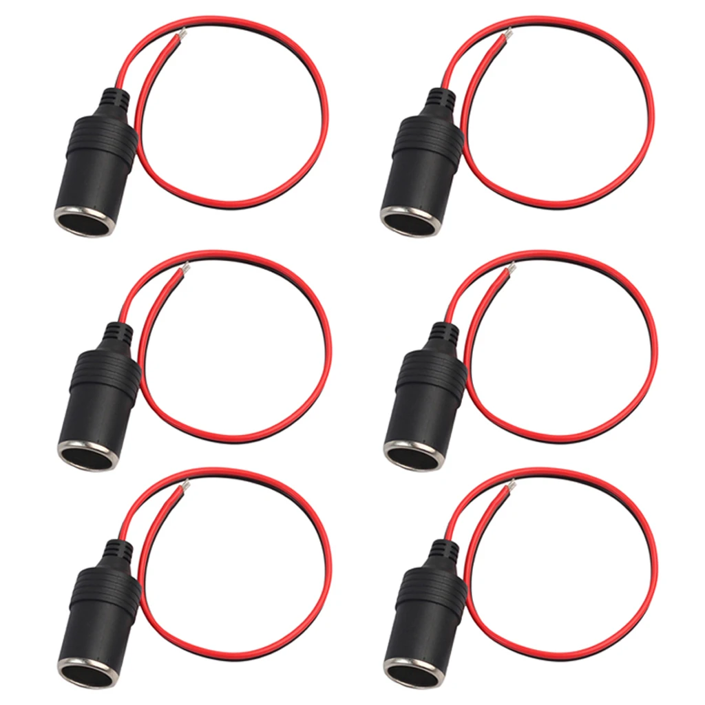 6pcs Auto Car Cigarette Lighter Plug Female Socket Fused 12V Extension Cable Adapter 