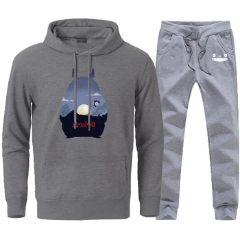 

Japan Anime Totoro Cartoon Print Hooded Pullover Mens Autumn Winter Fleece Tracksuits Male Loose Fashion Sportswear Sweatpants