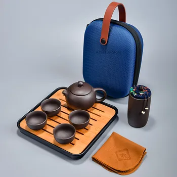 

Zisha tea set tea cup / one pot four cups / tea box / outdoor travel portable tea set filter bubble teapot chinese tea ceremony