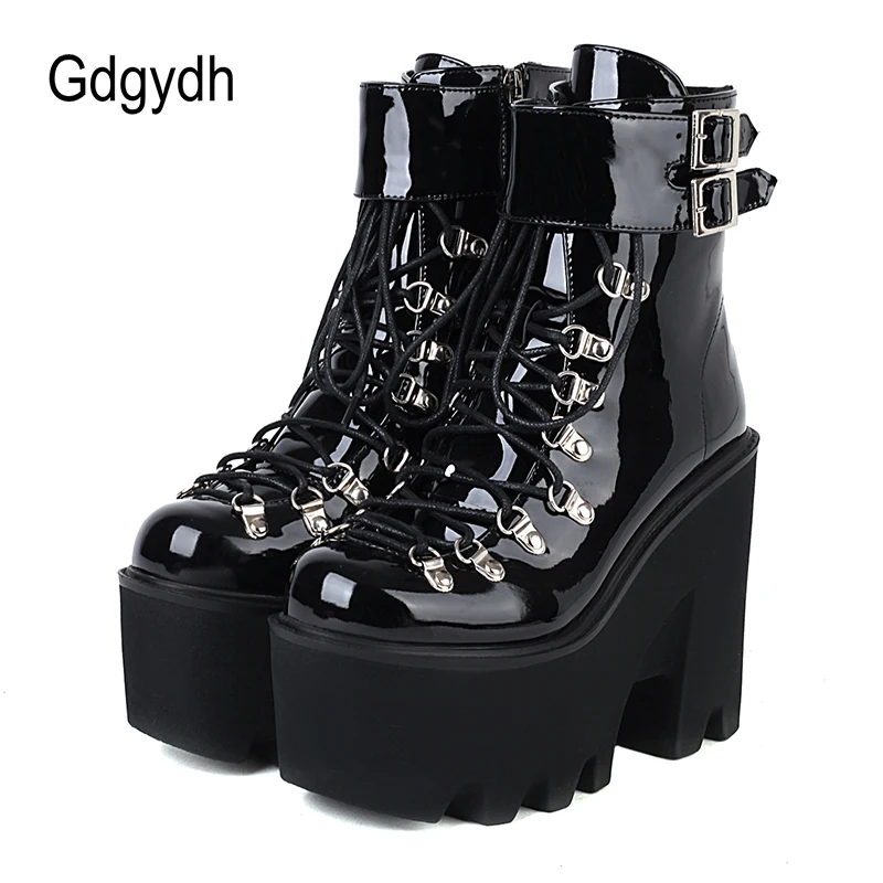 GdgydhBeltBuckleStrapAnkleBootsWomenWaterproofPlatformThickBottomTooHighHeelsBoots