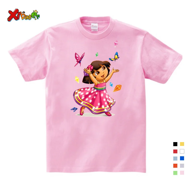 

2020 Summer Children T-shirt Solid Color Dora Girls Sweet Lovely Style T Shirt Cute Cartoon Tees Dora Explorer Girl Summer Tops
