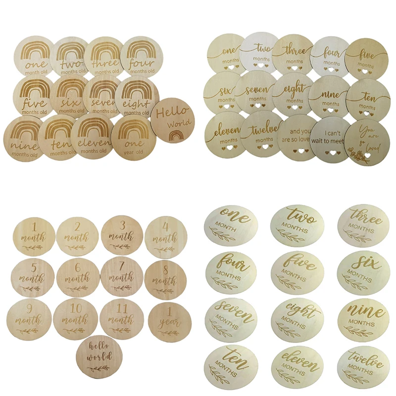 

67JC 13 шт. Новорожденные ежемесячные записывающие карты деревянные рождения памятные карты фотореквизит